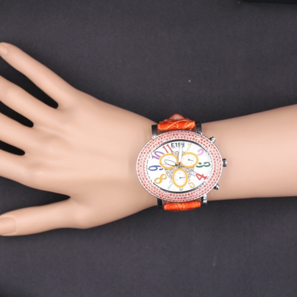 Diamond Orange Sapphire 4.38 Tcw Watch